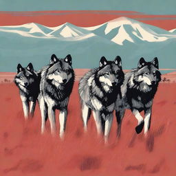 Generate an image of a wolf pack on the Inner Mongolian Grasslands in the style of a movie poster