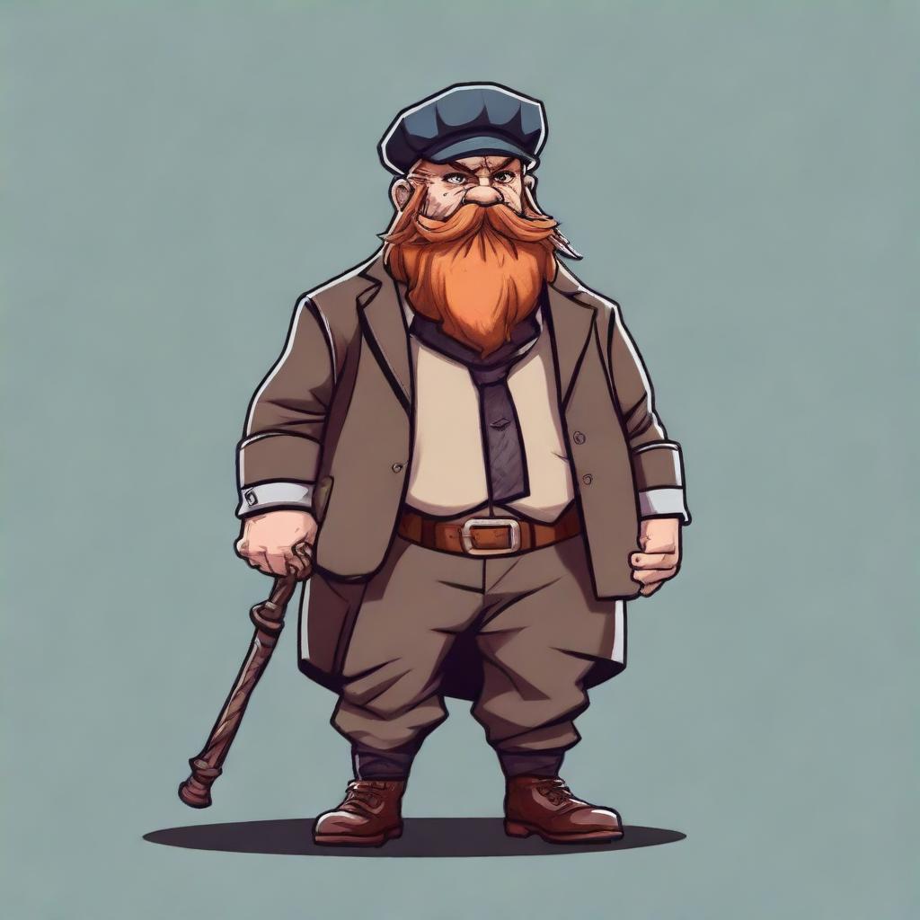 Generate an image of a character from Dungeons and Dragons, specifically a Dwarf, designed in the style of the characters from Peaky Blinders