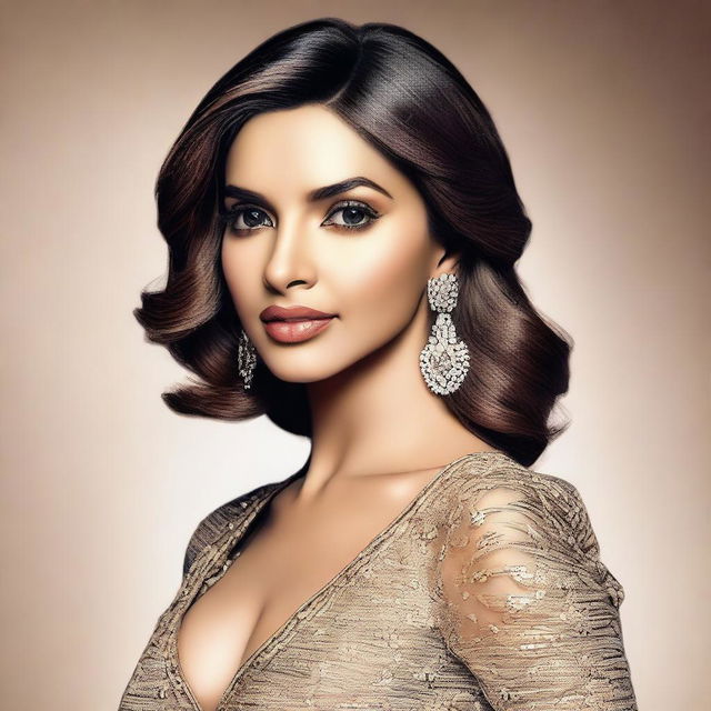 Generate an image of the Indian actress Deepika Padukone in a glamorous pose, dressed in an elegant outfit.
