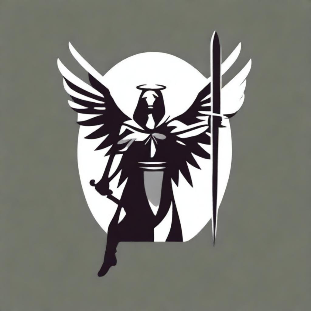 Generate a logo for a metal band featuring an angel holding a sword