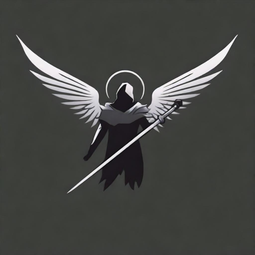 Generate a logo for a metal band featuring an angel holding a sword