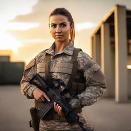 A confident and attractive woman soldier