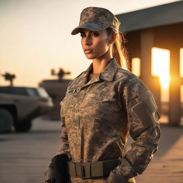 A confident and attractive woman soldier