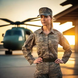 A confident and attractive woman soldier