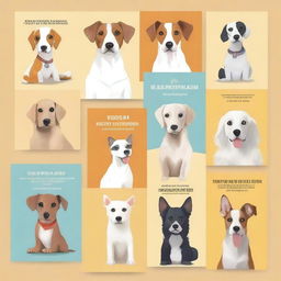 Create a book cover featuring various depictions of dogs