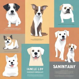 Create a book cover featuring various depictions of dogs