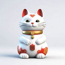 Generate a realistic image of a Maneki Neko, also known as a beckoning cat, wearing a necklace with the number nine on it