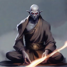 A semi-dark elf monk with a tattered appearance