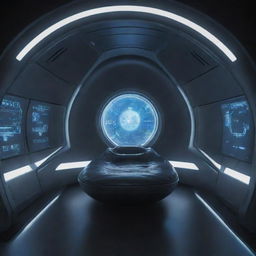 An authentically detailed image of a futuristic-looking, immersive, and high-tech pod.