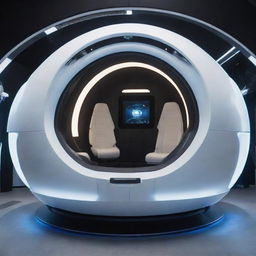 An authentically detailed image of a futuristic-looking, immersive, and high-tech pod.