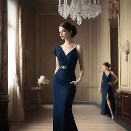 A tasteful and elegant depiction of beautiful women in a sophisticated setting, emphasizing grace and style