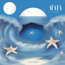 Una portada de álbum titulada 'Azul Cuán Mar' con un diseño inspirado en el océano