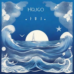 Una portada de álbum titulada 'Azul Cuán Mar' de Hugo Quiñonez con un diseño inspirado en el océano