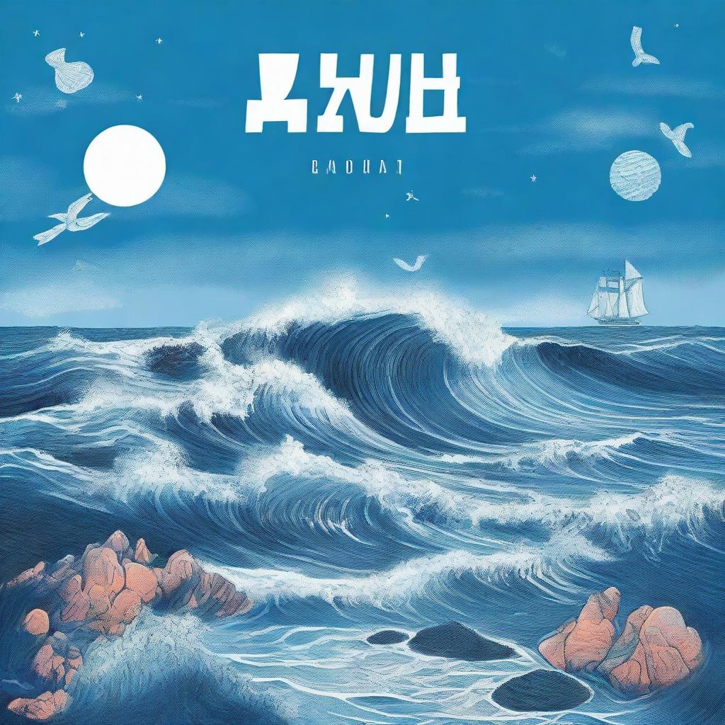 Una portada de álbum titulada 'Azul Cuán Mar' de Hugo Quiñonez con un diseño inspirado en el océano