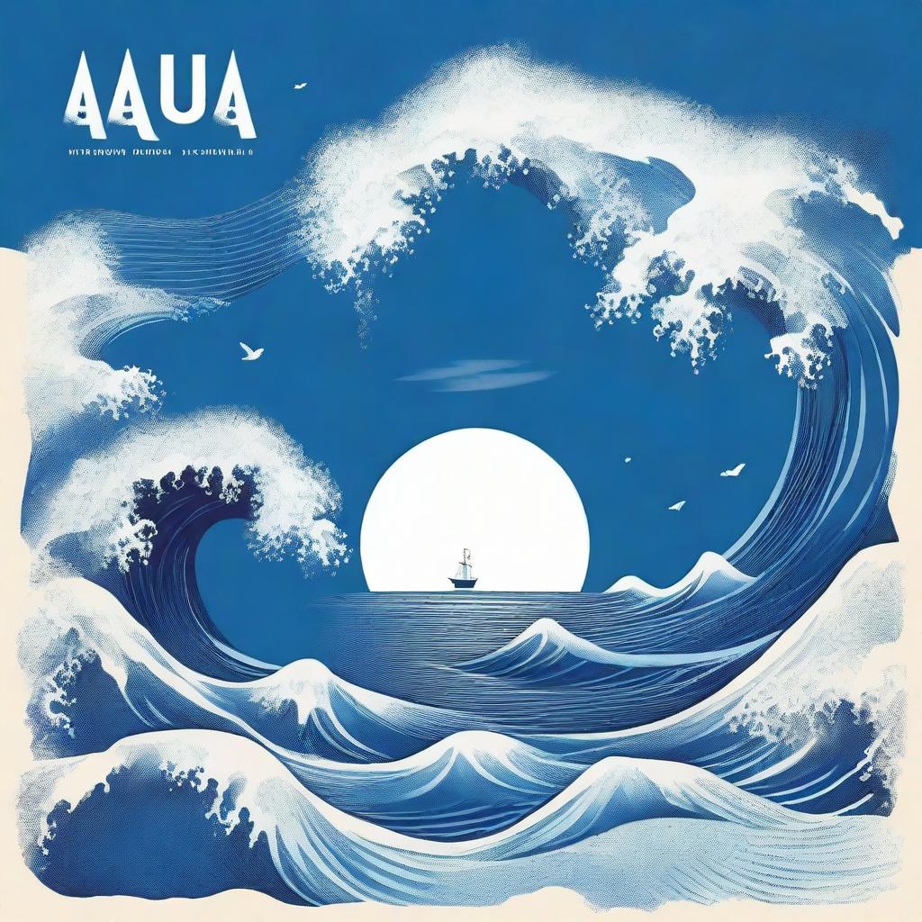 Una portada de álbum titulada 'Azul Cuán Mar' de Hugo Quiñonez con un diseño inspirado en el océano