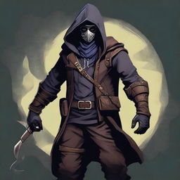 A male rogue artificer, masked and wearing a hood