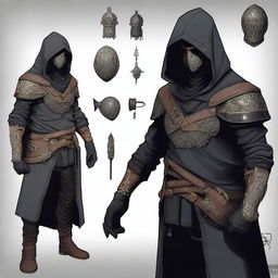 A male rogue artificer, masked and wearing a hood