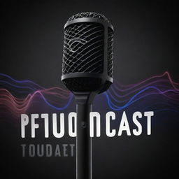 A sleek, modern microphone with visually striking sound waves emanating from it, overlaid with the text of a podcast name in bold letters, designed to symbolize a lively and engaging podcast YouTube channel.