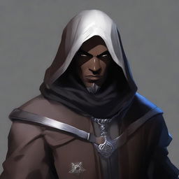 Create an enigmatic character portrait of a Shadar-Kai male rogue artificer