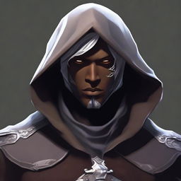 Create an enigmatic character portrait of a Shadar-Kai male rogue artificer