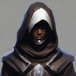 Create an enigmatic character portrait of a Shadar-Kai male rogue artificer