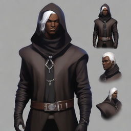 Create an enigmatic character portrait of a Shadar-Kai male rogue artificer