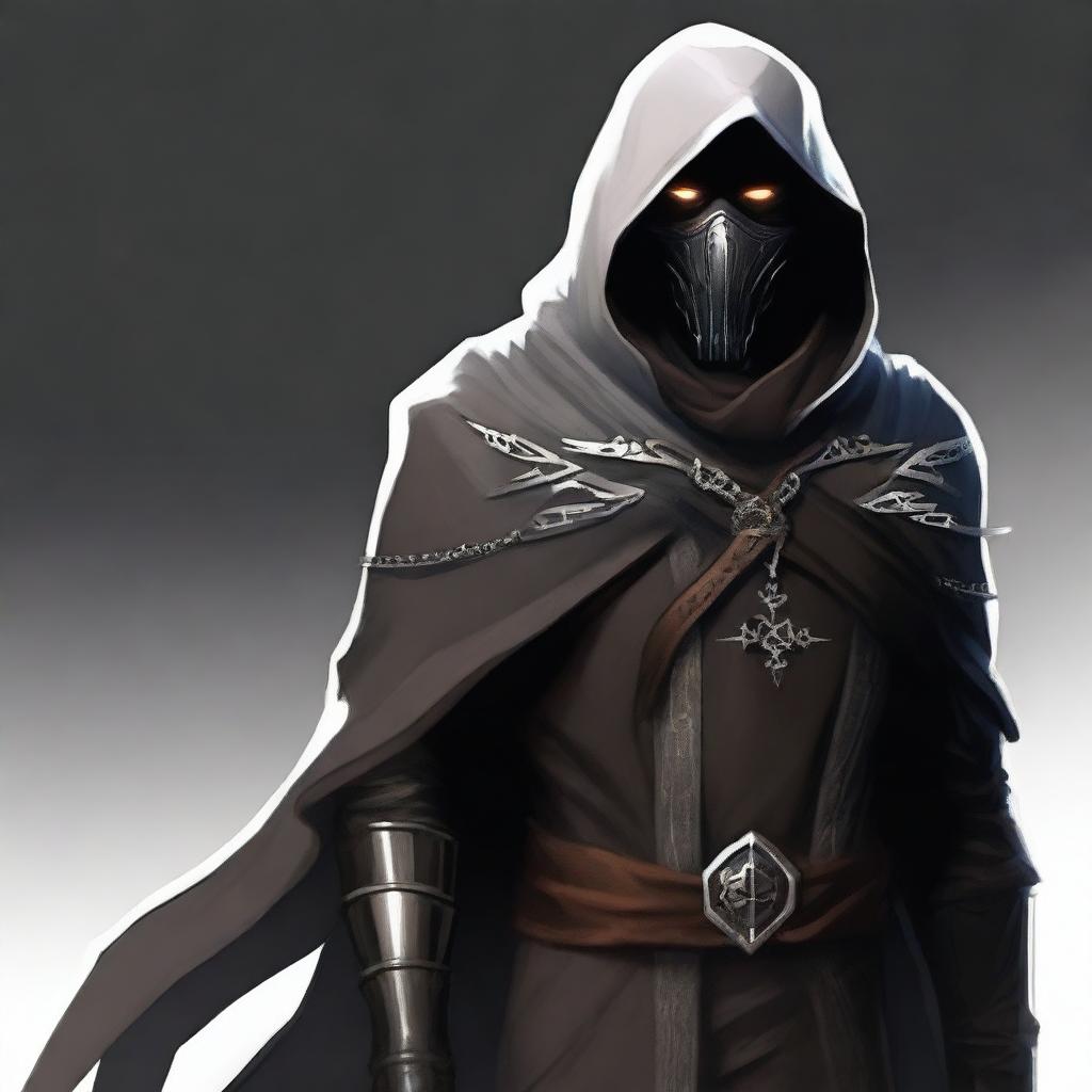 Create an enigmatic character portrait of a Shadar-Kai male rogue artificer