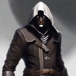 Create an enigmatic character portrait of a Shadar-Kai male rogue artificer