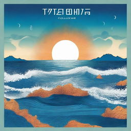 Una portada de álbum titulada 'Azul Cuán Mar' de Hugo Quiñonez con un diseño inspirado en el océano al atardecer