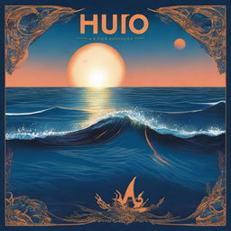 Una portada de álbum titulada 'Azul Cuán Mar' de Hugo Quiñonez con un diseño inspirado en el océano al atardecer