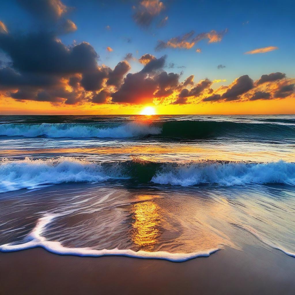 Una imagen que combina el concepto de 'Azul Cuán Mar' y un atardecer