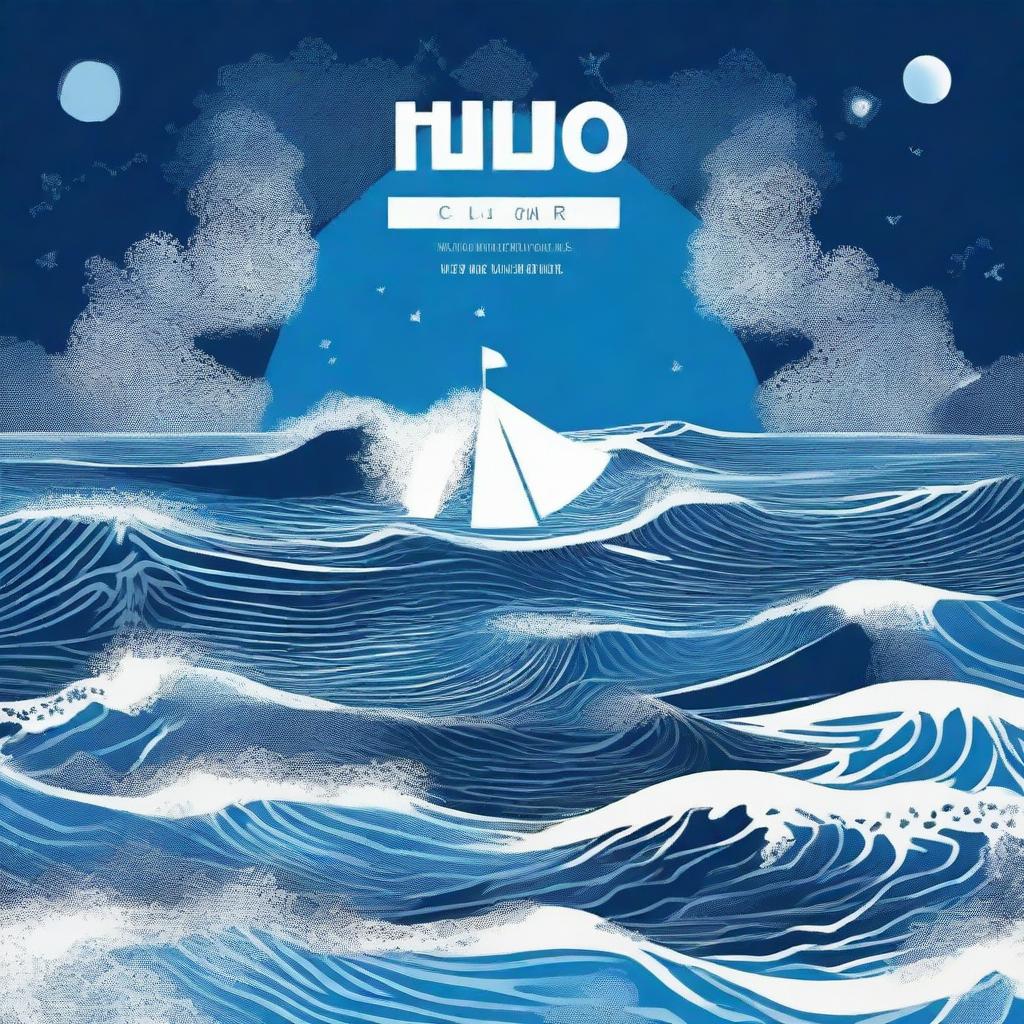 Una portada de álbum titulada 'Azul Cuán Mar' de Hugo Quiñonez con un diseño inspirado en el océano