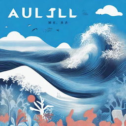 Una portada de álbum titulada 'Azul Cuán Mar' de Hugo Quiñonez con un diseño inspirado en el océano