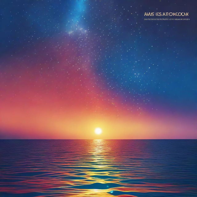 Una portada de álbum titulada 'Azul Cuán Mar' de Hugo Quiñonez con un diseño inspirado en el océano al atardecer, con un cielo estrellado