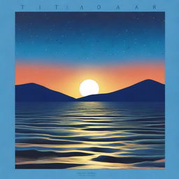 Una portada de álbum titulada 'Azul Cuán Mar' de Hugo Quiñonez con un diseño inspirado en el océano al atardecer, con un cielo estrellado