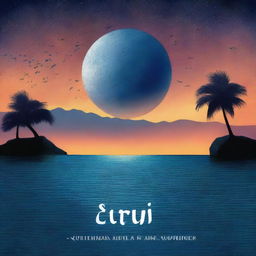 Una portada de álbum titulada 'Azul Cuán Mar' de Hugo Quiñonez con un diseño inspirado en el océano al atardecer, con un cielo estrellado