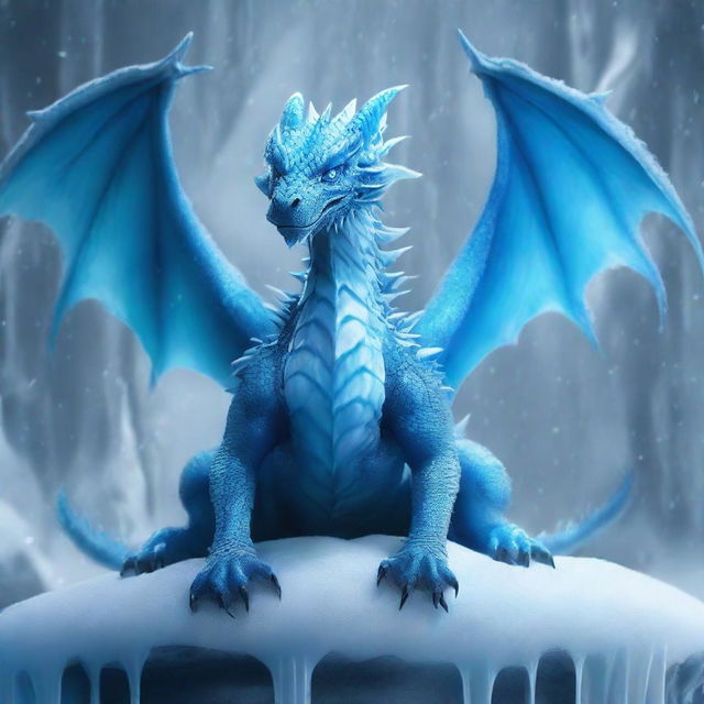 A fierce ice dragon named Snowstorm sits on an icicle throne