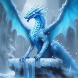 A fierce ice dragon named Snowstorm sits on an icicle throne