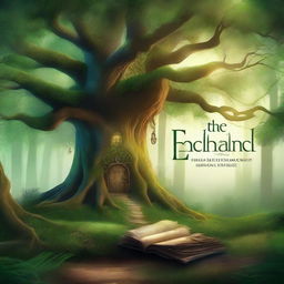 Create a book cover featuring a mystical forest with towering ancient trees, a winding path leading to a hidden castle in the distance, and a sense of magical enchantment