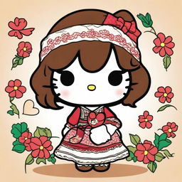 A charming illustration of Hello Kitty with a Latina twist