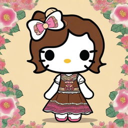 A charming illustration of Hello Kitty with a Latina twist