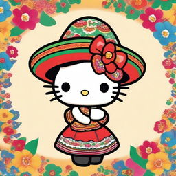 A charming illustration of Hello Kitty with a Mexican twist