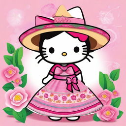 A charming illustration of Hello Kitty with a Mexican twist