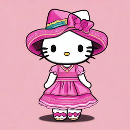 A charming illustration of Hello Kitty with a Mexican twist