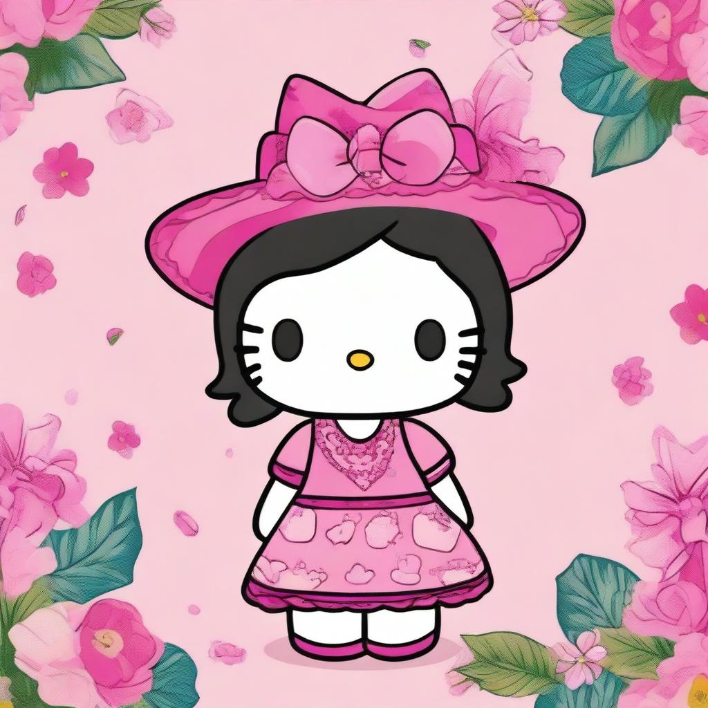 A charming illustration of Hello Kitty with a Mexican twist