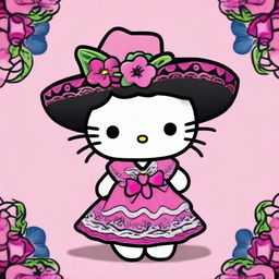 A charming illustration of Hello Kitty with a Mexican twist