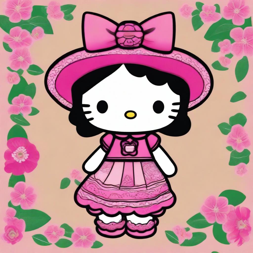 A charming illustration of Hello Kitty with a Mexican twist