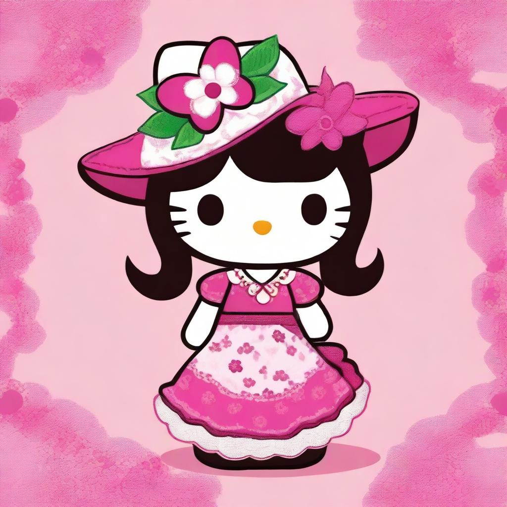 A charming illustration of Hello Kitty with a Mexican twist