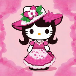 A charming illustration of Hello Kitty with a Mexican twist