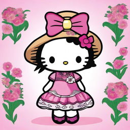 A charming illustration of Hello Kitty with a Mexican twist